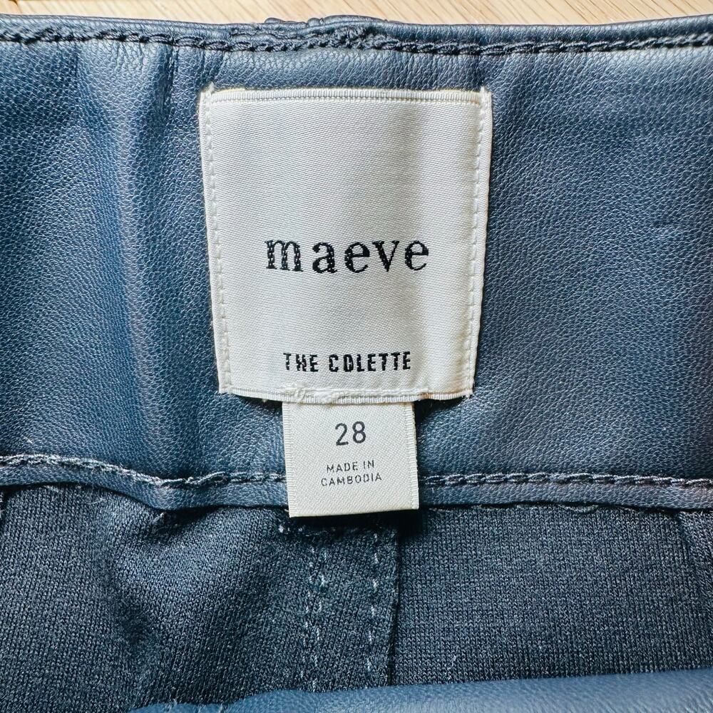 Anthropologie Maeve Colette Black Vegan Leather Wide‑Leg Crop Pants – Sz 28 NWT - Picture 6 of 11